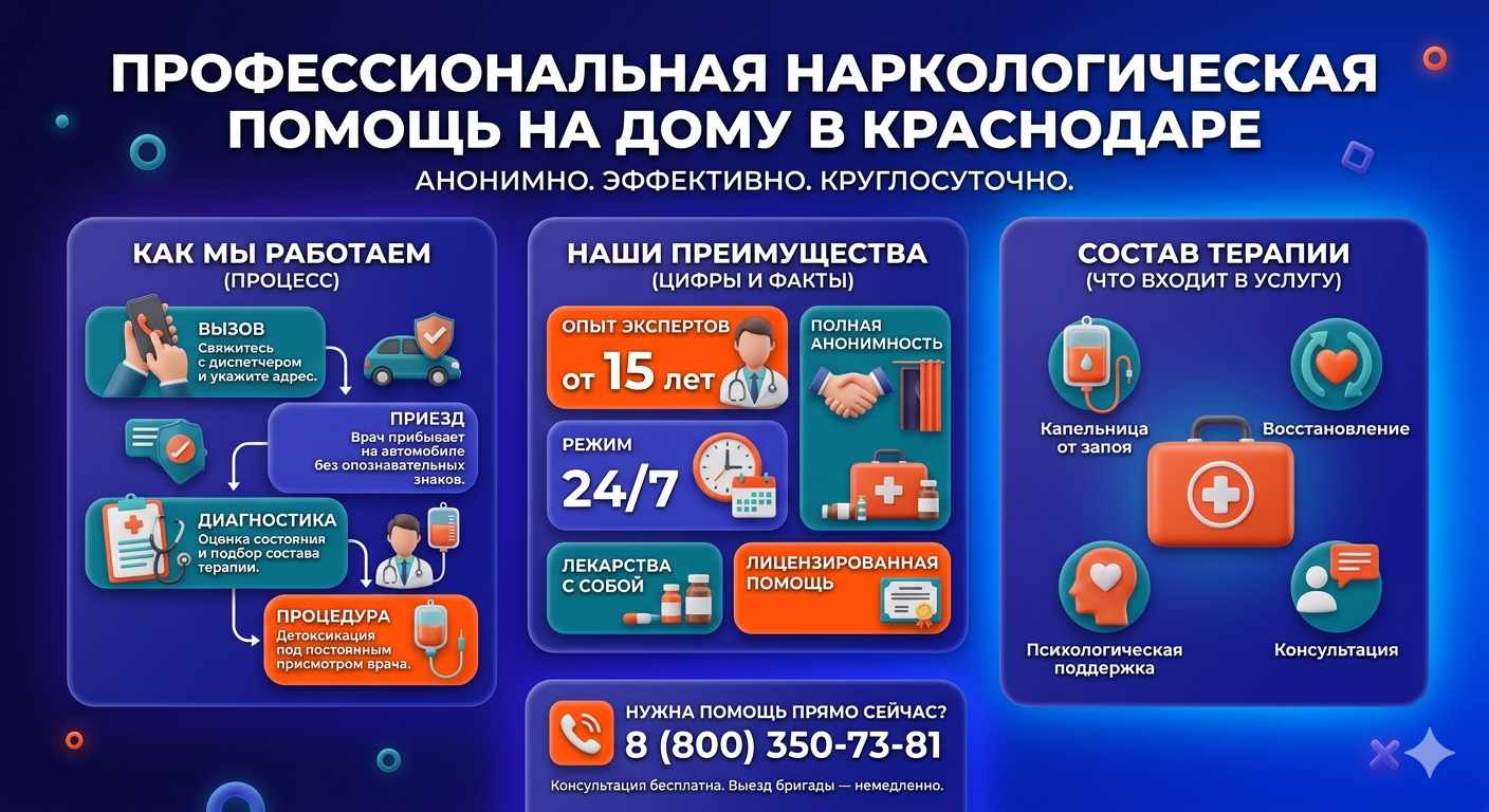 Инфографика о принципах лечения алкоголизма на дому в Малой Пурге: этапы вызова нарколога, преимущества анонимной детоксикации и состав медицинской помощи.